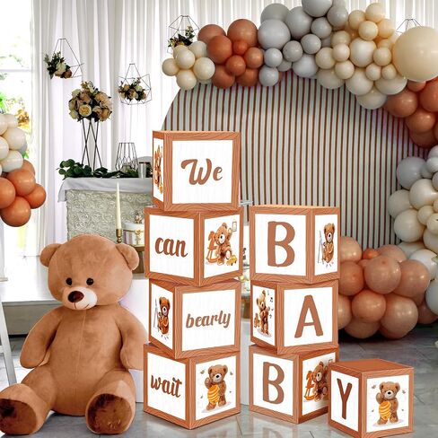 Gerrii 8 Pcs Baby Shower Decorations for Baby Shower Boxes with Letters Baby Shower Blocks Decoration Balloon Baby Block Centerpieces Box for Gender Reveal Birthday Party (Baby Bear) in Saudi Arabia