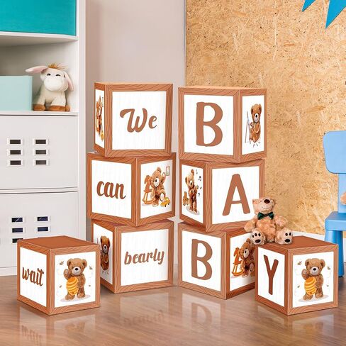 Gerrii 8 Pcs Baby Shower Decorations for Baby Shower Boxes with Letters Baby Shower Blocks Decoration Balloon Baby Block Centerpieces Box for Gender Reveal Birthday Party (Baby Bear) in Saudi Arabia