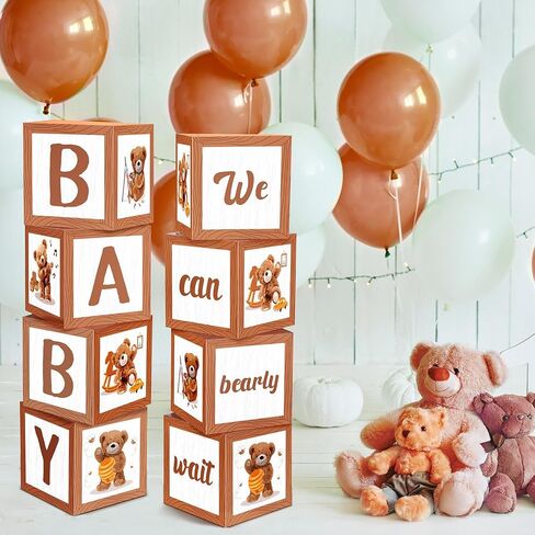 Gerrii 8 Pcs Baby Shower Decorations for Baby Shower Boxes with Letters Baby Shower Blocks Decoration Balloon Baby Block Centerpieces Box for Gender Reveal Birthday Party (Baby Bear) in Saudi Arabia
