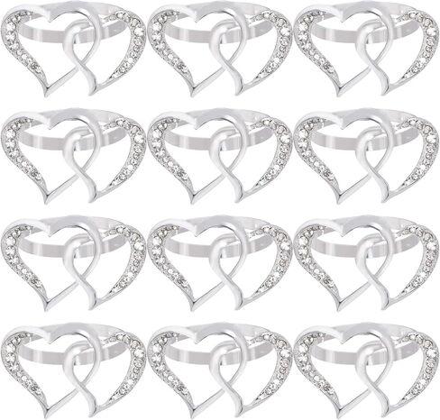 12 Pieces Valentine Napkin Rings Metal Double Heart Napkin Ring Holders Silver Dinning Table Setting Napkin Buckles for Valentine's Day Wedding Anniversary Table Decoration in Saudi Arabia
