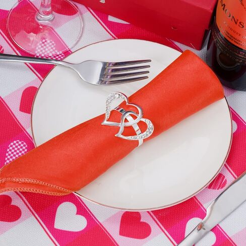12 Pieces Valentine Napkin Rings Metal Double Heart Napkin Ring Holders Silver Dinning Table Setting Napkin Buckles for Valentine's Day Wedding Anniversary Table Decoration in Saudi Arabia