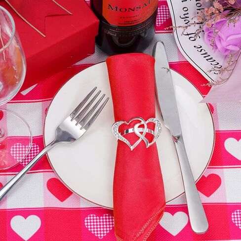 12 Pieces Valentine Napkin Rings Metal Double Heart Napkin Ring Holders Silver Dinning Table Setting Napkin Buckles for Valentine's Day Wedding Anniversary Table Decoration in Saudi Arabia