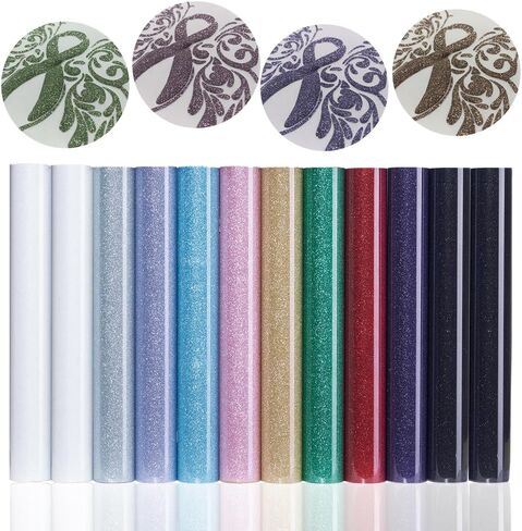 White Glitter Heat Transfer Vinyl Black Puff HTV for Shirt,Iron on Vinyl for Heat Press Machine,12" x 10" Easy to Cut & Weed,12PCS in Saudi Arabia