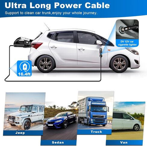 مكنسة كهربائية للسيارة من DRECELL، مكنسة كهربائية محمولة للسيارة مع شفط 8000PA، تيار مستمر 12 فولت، مكنسة كهربائية سلكية بطول 16.4 قدم، إضاءة LED، ملحقات السيارة للرجال والنساء - أسود داكن in Kuwait