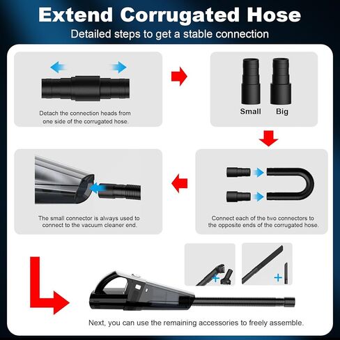 مكنسة كهربائية للسيارة من DRECELL، مكنسة كهربائية محمولة للسيارة مع شفط 8000PA، تيار مستمر 12 فولت، مكنسة كهربائية سلكية بطول 16.4 قدم، إضاءة LED، ملحقات السيارة للرجال والنساء - أسود داكن in Kuwait