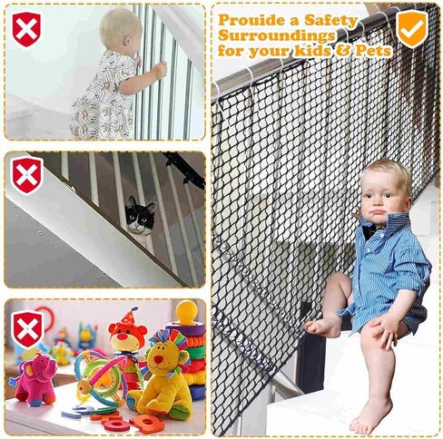 Balcony Netting for Pets，Apartment，Stair，Trampoline，Playground，Child Safety Rope Net，Driveway Net for Kids Safety，Baseball Softball Net Sports Netting (3.3ft×19.8ft, Black) in Saudi Arabia