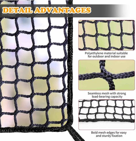 Balcony Netting for Pets，Apartment，Stair，Trampoline，Playground，Child Safety Rope Net，Driveway Net for Kids Safety，Baseball Softball Net Sports Netting (3.3ft×19.8ft, Black) in Saudi Arabia