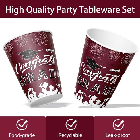 Graduation Party Supplies 2024 Graduation Party Tableware Set Maroon Plates Napkins Cups Tablecloth Banner for Congrats Disposable Paper Grad Party Decorations Serve 25 in Saudi Arabia