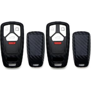 iJDMTOY Carbon Fiber Finish Soft Silicone Key Fob Cover Compatible with Audi 2017-up A4 A5 Q7 TT Smart Key (Black Twill Weave Pattern) in Kuwait