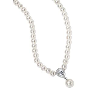 Pearl Necklaces For Women 8mm Freshwater White Pearl Necklace The Pearl is 17 Inches Long And The Total Length Is 20 Inches. Fashion Jewelry for Women Gifts Suitable For Friends, Mothers, And Wives in Saudi Arabia