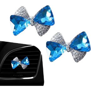 2 PCS Car Air Vent Clip, Sparkling Rhinestone 3D Stereo Bow-knot Air Conditioning Vent Clips, Light Luxury Decor Ornament Accessories, Universal for Most Vehicles, Trucks, SUVs (Blue) in Saudi Arabia