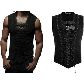 تي شيرت Darkrock Prime Quality للرجال Steampunk Gothic Visual kei Vest بدون أكمام قميص أسود in Saudi Arabia