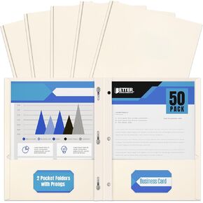 Better Office Products White Paper 2 Pocket Folders with Prongs, 50 Pack, Matte Texture, Letter Size Paper Folders, 50 Pack, with 3 Metal Prong Fastener Clips, White in Kuwait