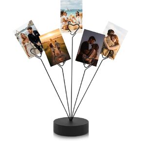 Black Tree Holder for Pictures Desk Photo Display Gift Tree Holder for Party, Heart-Shaped Photo Stand Contains Five Clips, Round Base Suitable as a Gift for Holidays Weddings or Work in Saudi Arabia