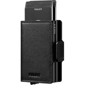 VULKIT Credit Card Holder RFID Blocking Genuine Leather Automatic Pop Up Wallet Magnetic Wallet Double Card Case for Men and Women, Nappa Black in Saudi Arabia