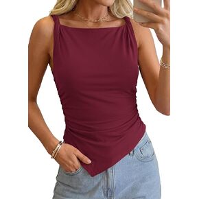 KIRUNDO Asymmetrical Tops for Women Summer Sleeveless Twist Straps Slim Fit Y2K Ruched Tank Shirts Going Out Top Resort Wear in Saudi Arabia