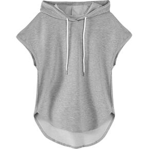 Remidoo Women's Sleeveless Sweatshirt Curved Hem Workout Hoodies Hooded Tank Top in Saudi Arabia