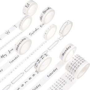 Chuangdi 9 Rolls Calendar Washi Tape Set Day Week Month Number Vintage Calendar Date Washi Masking Tape Decorative Patterned Marking for Arts Crafts Journal Planner in Kuwait