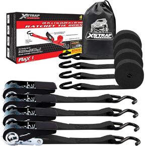 XSTRAP STANDARD Ratchet Tie Down Straps 8PK 1'' x 10 ft - 900 LB Break Strength Cargo Straps for Moving Appliances, Lawn Equipment, Motorcycle (Black) in Kuwait