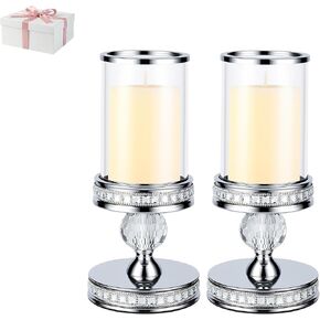 Hurricane Candle Holder, Pillar Candle Holders with Glass Sleeve with Gift Box,Crystal Candle Stands for Home Warming, Weddiing, Dining Room Decor, Table Centerpiece (2, Gold, M) in Saudi Arabia