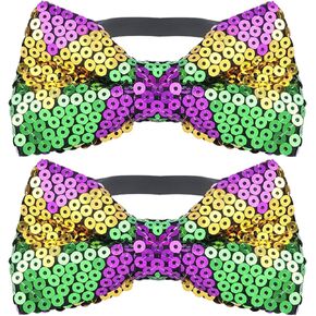ربطات عنق مطرزة بالترتر من Needzo Festive Mardi Gras، ربطة عنق قابلة للتعديل، ملحقات الحفلات اللامعة، مقاس واحد (عبوة من قطعتين) in Kuwait