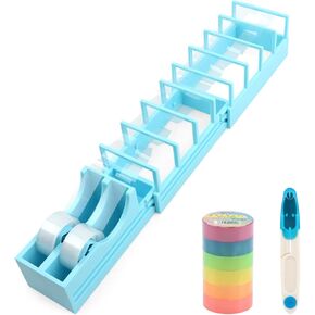 Desktop Tape Dispenser for Gift Wrapping & Crafts - 18 Strips in Seconds, Multi roll Ribbon Cutting Machine for Gift Packaging, Tape Holder for Convenient Cutting Assistant(Blue) in Kuwait