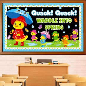 Spring Bulletin Board Decoration Set, Yellow Duck Quack Classroom Decorations Duck Butterfly Umbrella Cutouts March April Library School Nursery Home Window Wall Chalkboard Door Decor for Teacher in Kuwait