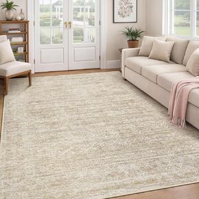 Washable Rug 8x10 Area Rugs: Modern Geometric Rugs for Living Room Non Slip Soft Low Pile Moroccan Indoor Carpet for Bedroom Nursery Dining Room Home Office (Beige, 8'x10') in Saudi Arabia