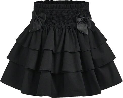 MakeMeChic Girl's Ruffle Mini Skirt Bow High Waist Layered A Line Flare Cute Mini Skirts in Saudi Arabia