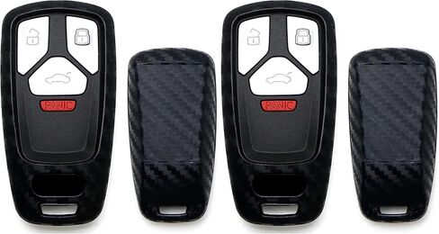 iJDMTOY Carbon Fiber Finish Soft Silicone Key Fob Cover Compatible with Audi 2017-up A4 A5 Q7 TT Smart Key (Black Twill Weave Pattern) in Kuwait
