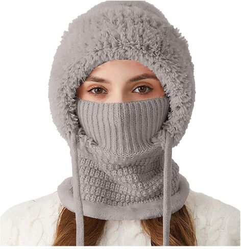 3 in 1 Beanie Hat for Women Women's Knitted Hat Outdoors Windproof Women Ski Snow Pullover Hats with Scarf and Mask in Saudi Arabia