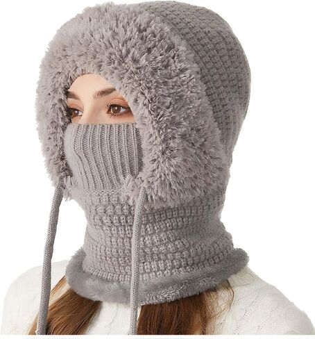 3 in 1 Beanie Hat for Women Women's Knitted Hat Outdoors Windproof Women Ski Snow Pullover Hats with Scarf and Mask in Saudi Arabia
