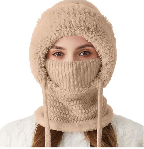 3 in 1 Beanie Hat for Women Women's Knitted Hat Outdoors Windproof Women Ski Snow Pullover Hats with Scarf and Mask in Saudi Arabia