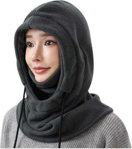 Beanie Hat for Women 3 in 1 Knit Balaclava Hood with Scarf and Face Cover Winter Warm Windproof Thermal Plush Hooded Ski Cap in Saudi Arabia