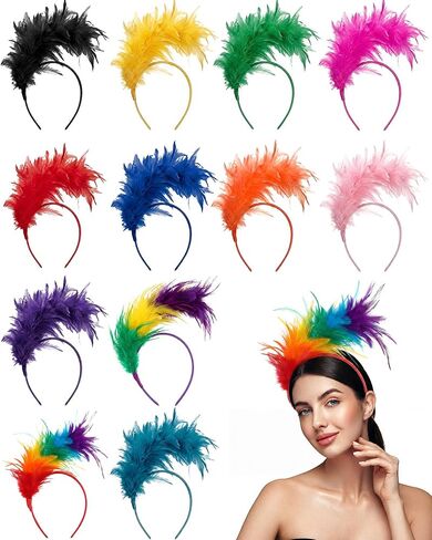Hoteam 12 Pcs Feather Fascinator Headbands for Women Tea Party Hats for Ladies Woman Cocktail Wedding Church Mardi Gras Carnival Easter Christmas Halloween Themed Party Dress Accessories in Saudi Arabia