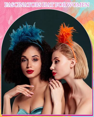 Hoteam 12 Pcs Feather Fascinator Headbands for Women Tea Party Hats for Ladies Woman Cocktail Wedding Church Mardi Gras Carnival Easter Christmas Halloween Themed Party Dress Accessories in Saudi Arabia