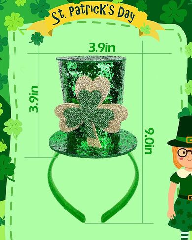 Green Shamrock Mini Top Hat Headband Leprechaun Hats for St. Patrick's Day Carnival Party Halloween Cosplay in Saudi Arabia