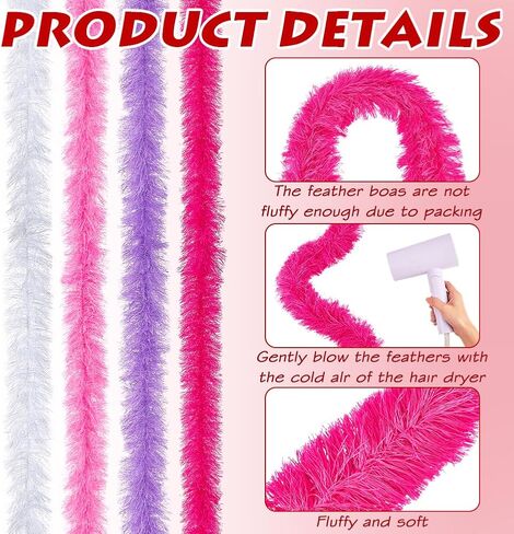 MAYJOYDIY 12Pcs 1.6Yards Feather Boas Bulk Artificial Fluffy Boas Decor 59.1×3.7inch Polyester Feather Strips with 304 Stainless Steel Wire for Wedding Costume Dress Tea Party in Saudi Arabia