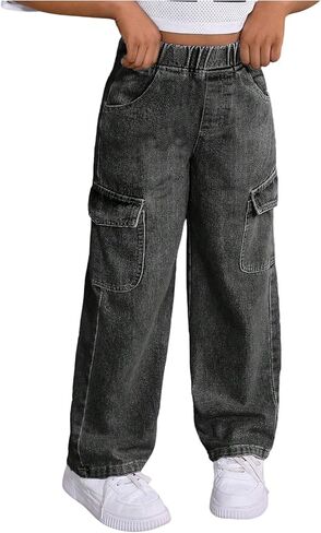 GORGLITTER Girl's Baggy Cargo Jeans High Elastic Waisted Denim Cargo Pants Y2K Boyfriend Skater Trousers Streetwear in Saudi Arabia
