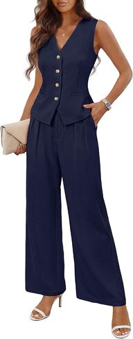 MEROKEETY Women's 2 Piece Outfits Summer 2026 Sleeveless Suit Vest Wide Leg Pants Business Work Casual Blazer Sets in Saudi Arabia