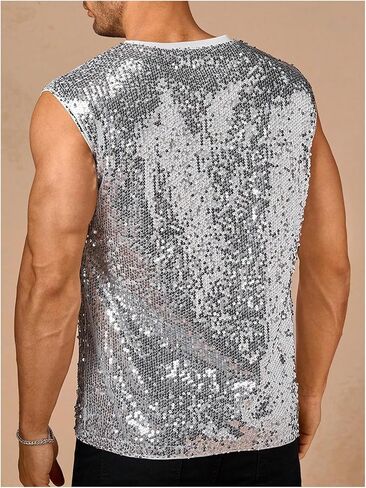 Men's Sequin Sparkly Tank Top Glitter Crewneck Sleeveless Party Club Rave Night Out Tank Shirt in Saudi Arabia