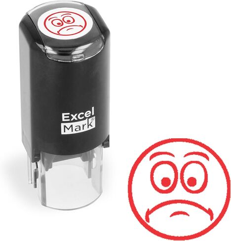 Frown Face - ExcelMark Self-Inking Round Teacher Stamp - Red Ink in Kuwait