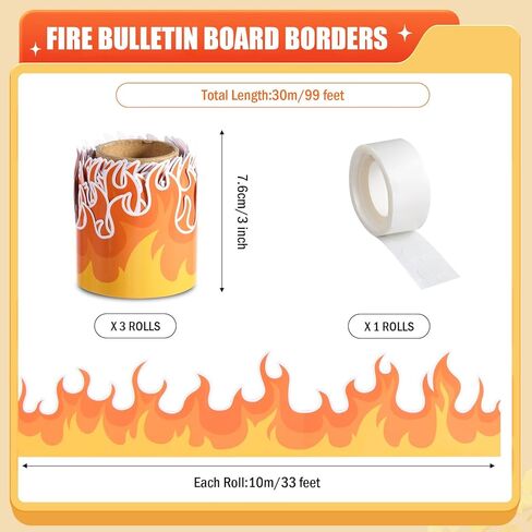 AWIZOM 99 Feet Fire Bulletin Board Border Red Orange Fire Border Trim Flame Theme Classroom Decorations for Fire Truck Firefighter Homeschool Back to School Theme Birthday Party Decor,3 Rolls in Saudi Arabia