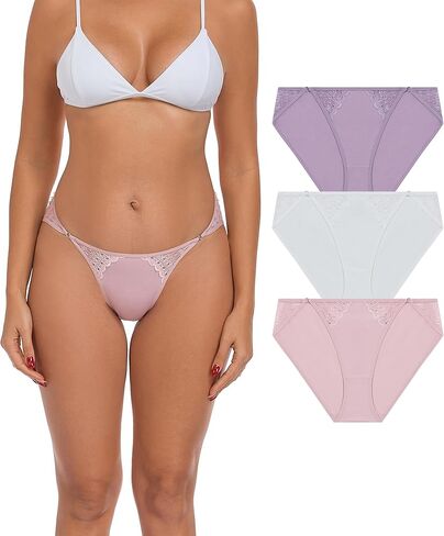 ANLIQI Women's Cotton String Bikini Panties with Lace High Cut Low Waist Underwear Stretch Breathable Ladies Hipster Panty in Saudi Arabia