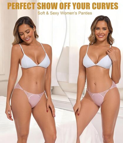 ANLIQI Women's Cotton String Bikini Panties with Lace High Cut Low Waist Underwear Stretch Breathable Ladies Hipster Panty in Saudi Arabia