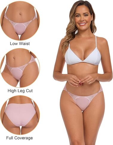 ANLIQI Women's Cotton String Bikini Panties with Lace High Cut Low Waist Underwear Stretch Breathable Ladies Hipster Panty in Saudi Arabia