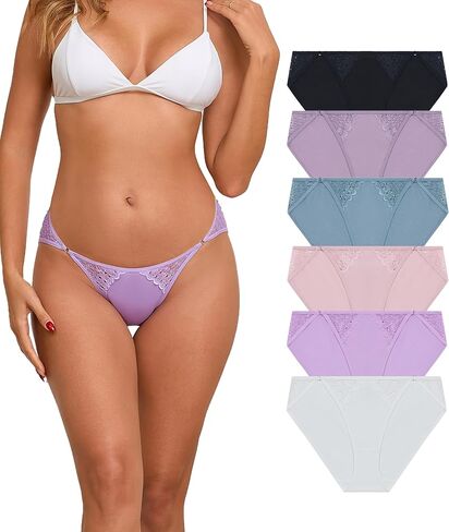 ANLIQI Women's Cotton String Bikini Panties with Lace High Cut Low Waist Underwear Stretch Breathable Ladies Hipster Panty in Saudi Arabia