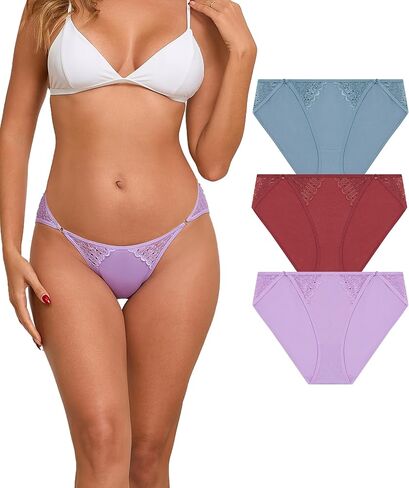 ANLIQI Women's Cotton String Bikini Panties with Lace High Cut Low Waist Underwear Stretch Breathable Ladies Hipster Panty in Saudi Arabia