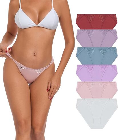 ANLIQI Women's Cotton String Bikini Panties with Lace High Cut Low Waist Underwear Stretch Breathable Ladies Hipster Panty in Saudi Arabia