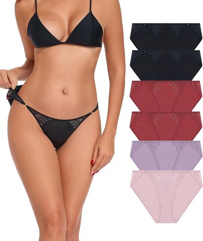 ANLIQI Women's Cotton String Bikini Panties with Lace High Cut Low Waist Underwear Stretch Breathable Ladies Hipster Panty in Saudi Arabia